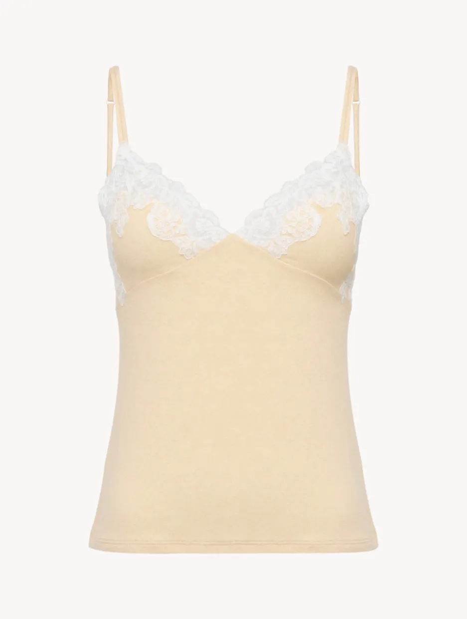 Cashmere Blend Ribbed Camisole In Halo With Frastaglio