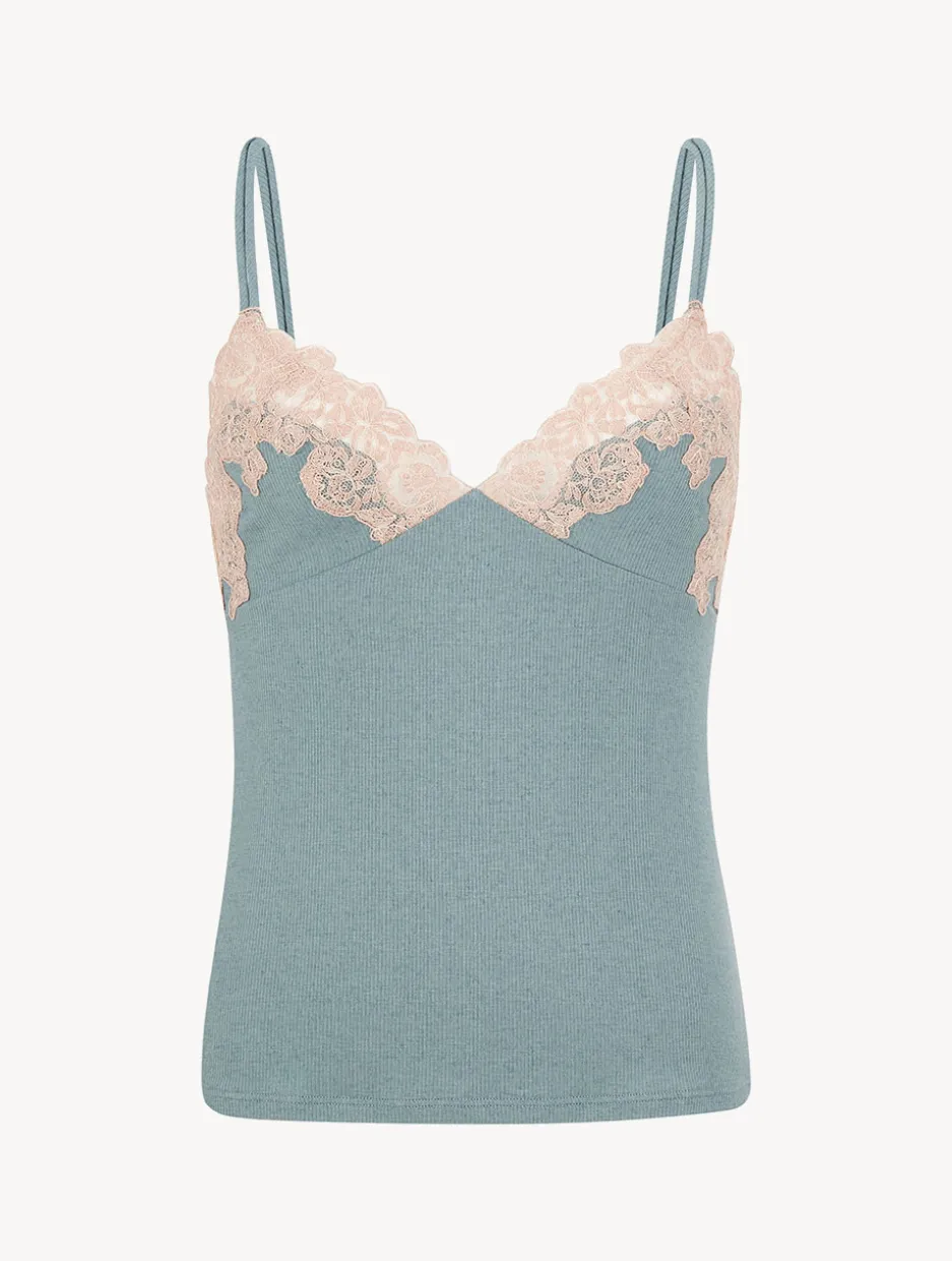 Cashmere Blend Ribbed Camisole In Sleepy Dream With Frastaglio