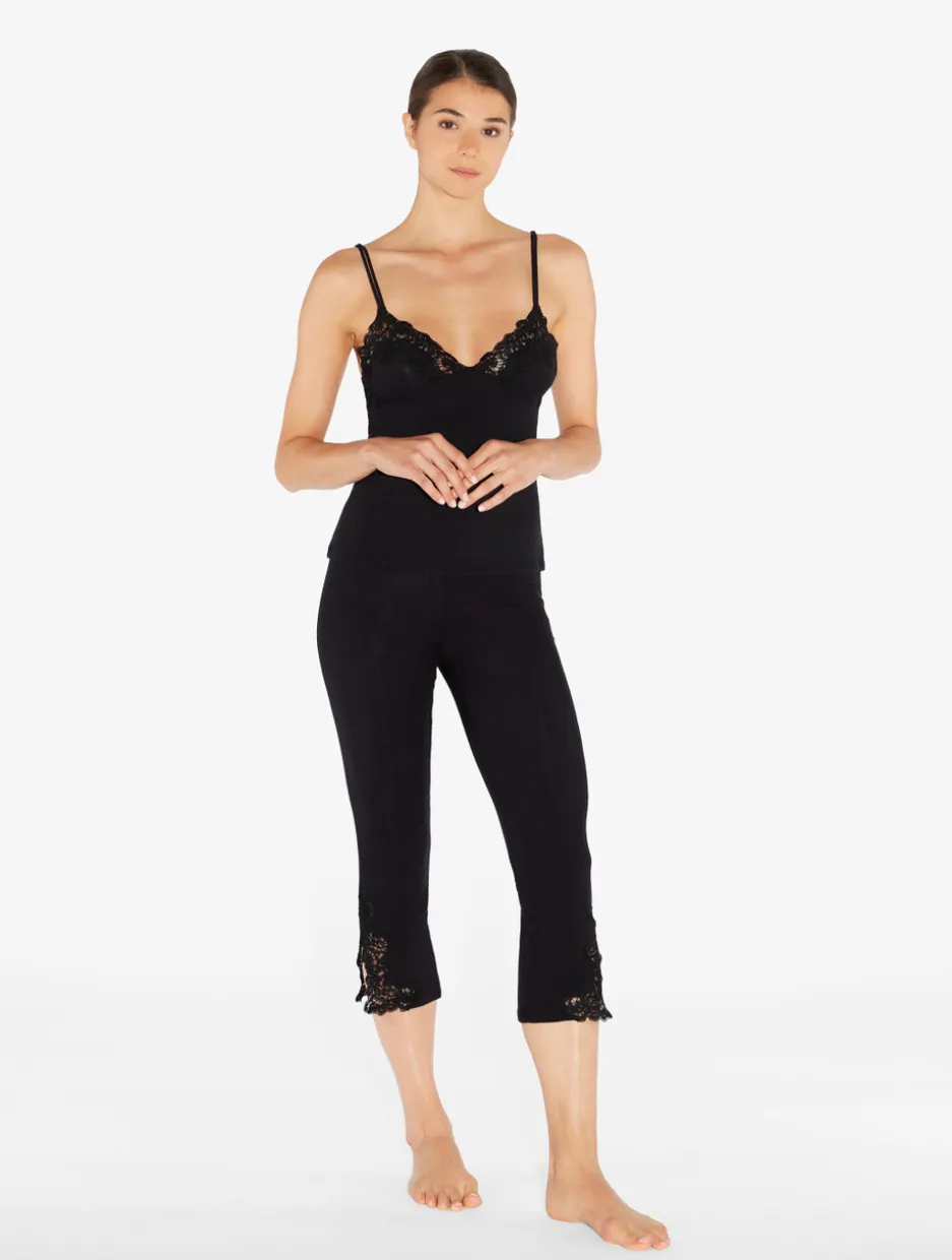 Cashmere Blend Ribbed Camisole In Onyx With Frastaglio