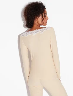 Cashmere Blend Ribbed Long-sleeved Top In Halo With Frastaglio