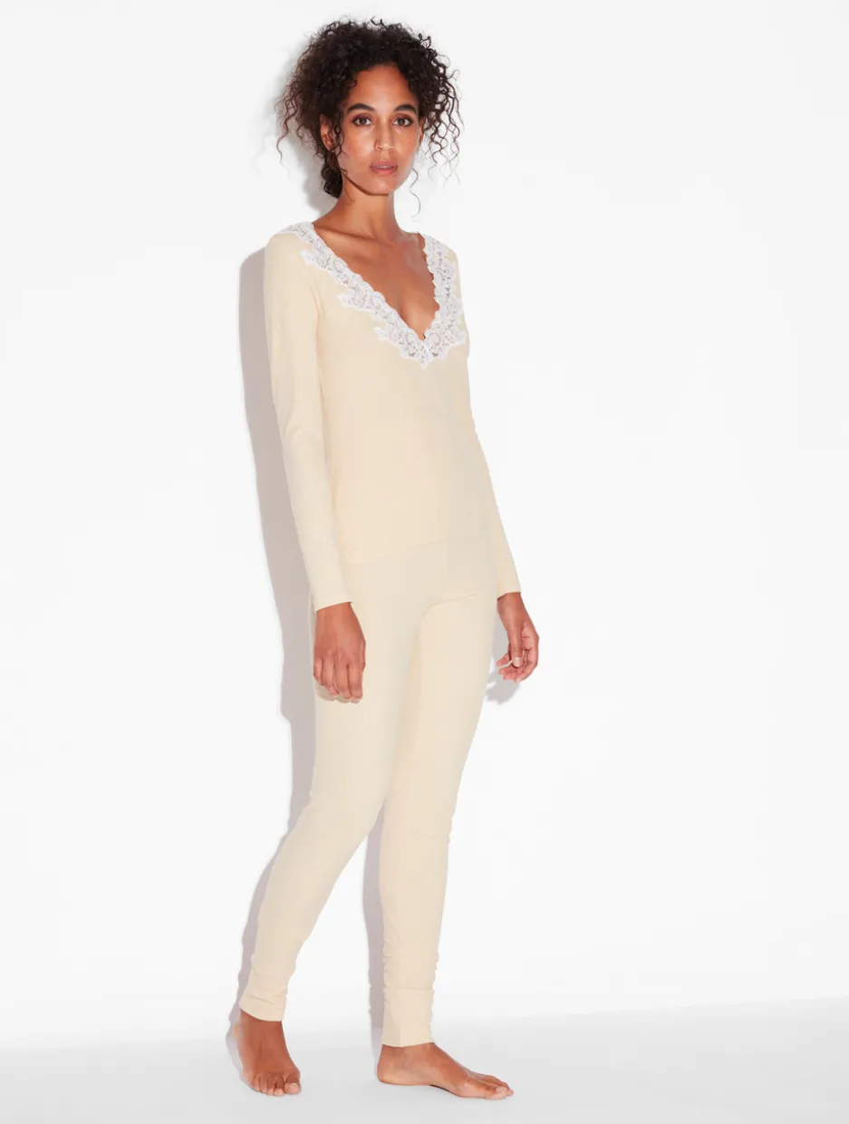 Cashmere Blend Ribbed Long-sleeved Top In Halo With Frastaglio
