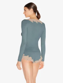 Cashmere Blend Ribbed Long-sleeved Top In Sleepy Dream With Frastaglio