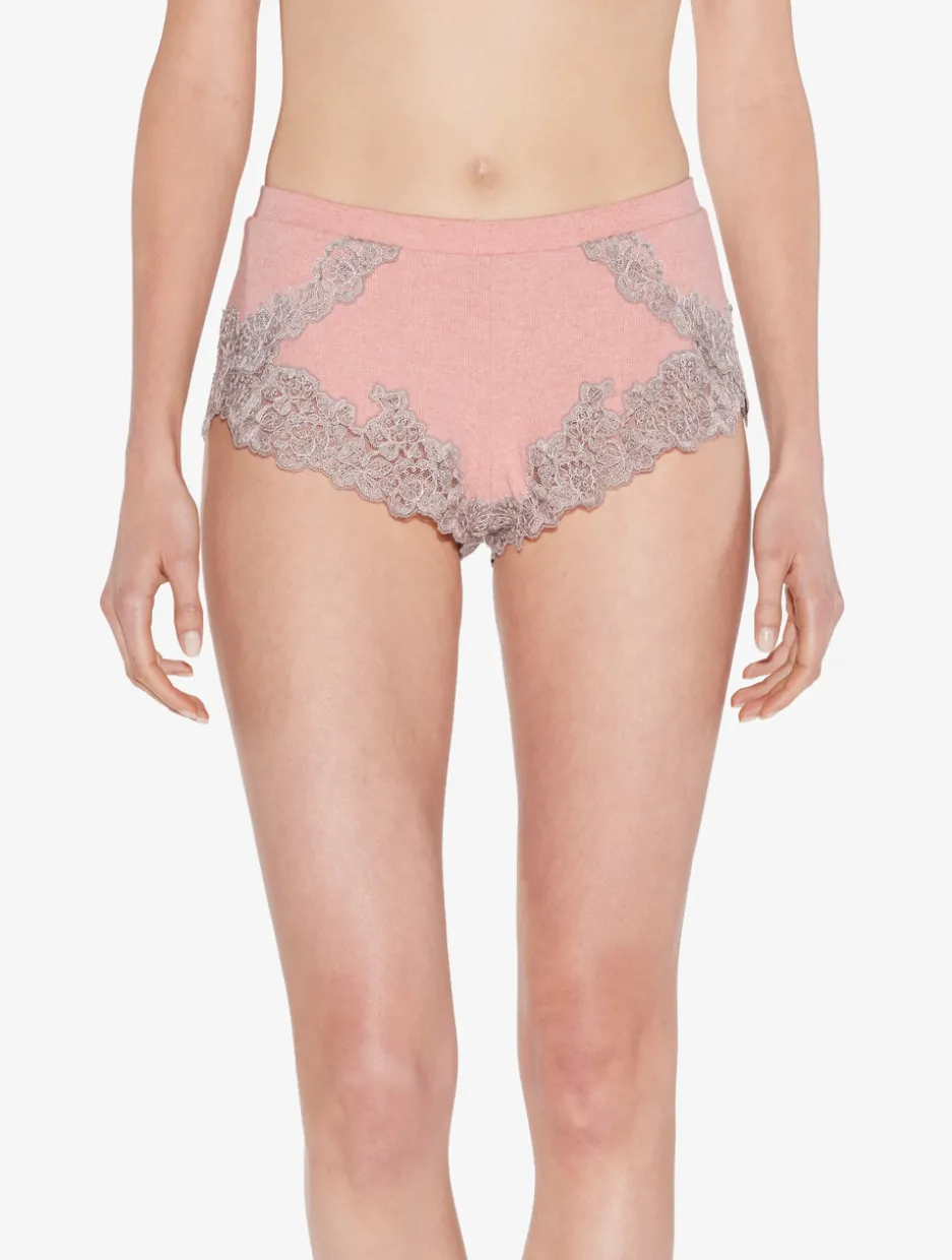 Cashmere Blend Ribbed Sleep Shorts In Blush Clay With Frastaglio