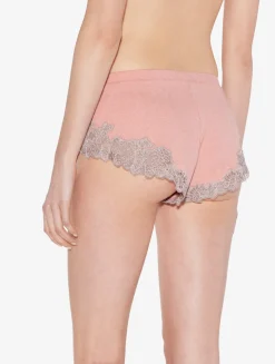 Cashmere Blend Ribbed Sleep Shorts In Blush Clay With Frastaglio