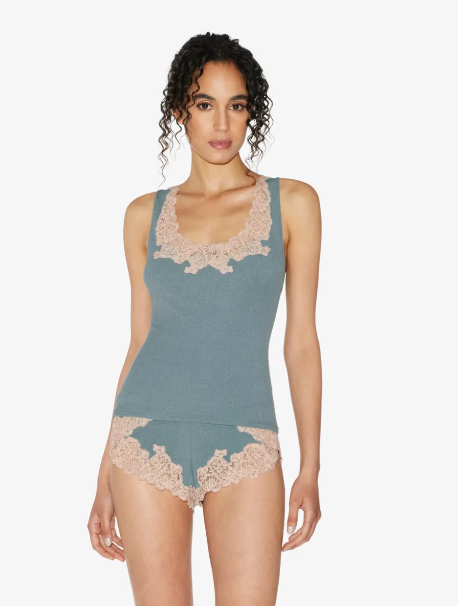 Cashmere Blend Ribbed Sleep Shorts In Sleepy Dream With Frastaglio