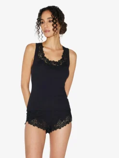 Cashmere Blend Ribbed Sleep Shorts In Onyx With Frastaglio