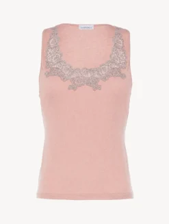 Cashmere Blend Ribbed Tank Top In Blush Clay With Frastaglio