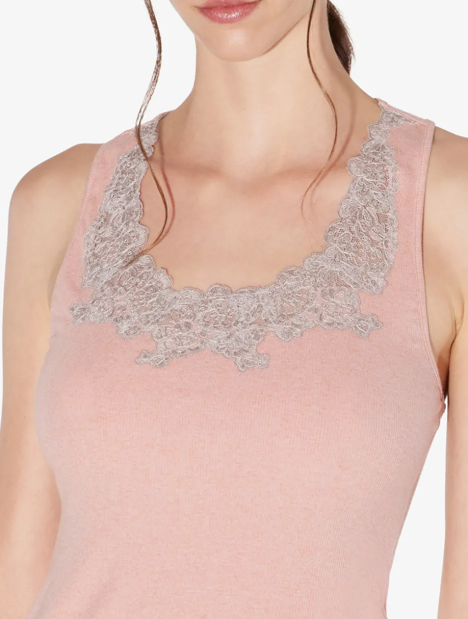 Cashmere Blend Ribbed Tank Top In Blush Clay With Frastaglio
