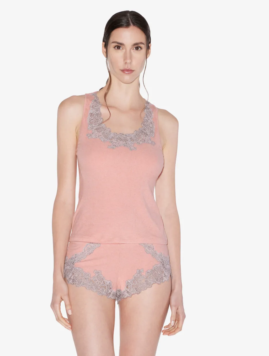 Cashmere Blend Ribbed Tank Top In Blush Clay With Frastaglio