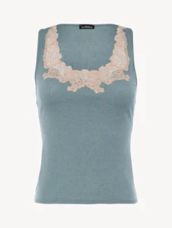 Cashmere Blend Ribbed Tank Top In Sleepy Dream With Frastaglio