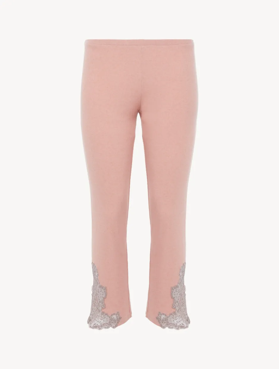 Cashmere Blend Ribbed Trousers In Blush Clay With Frastaglio