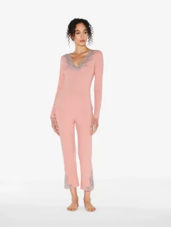 Cashmere Blend Ribbed Trousers In Blush Clay With Frastaglio