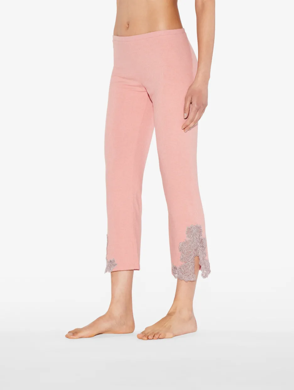Cashmere Blend Ribbed Trousers In Blush Clay With Frastaglio