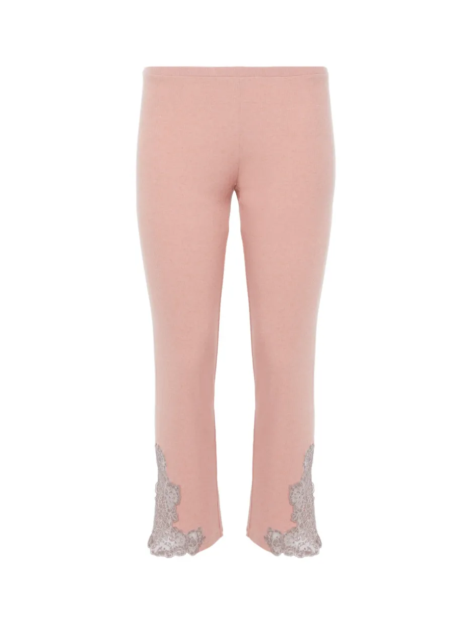 Cashmere Blend Ribbed Trousers In Blush Clay With Frastaglio