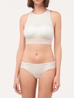 Crop Top In Off-white Stretch Tulle