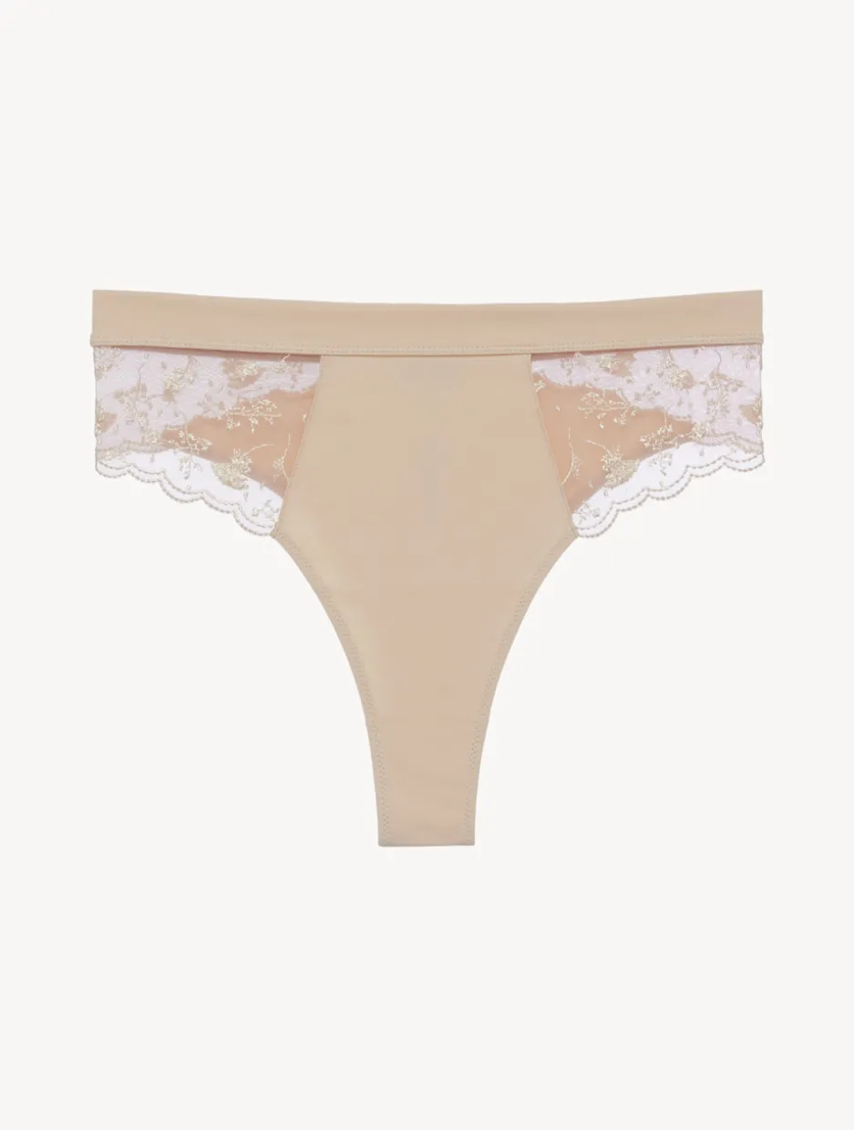 High Waisted Briefs In Halo And Ivory Nude With Embroidered Tulle