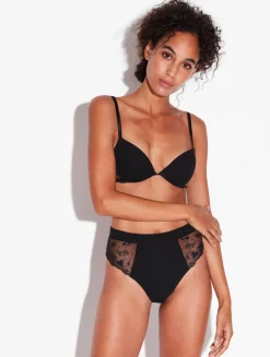 High Waisted Briefs In Onyx With Embroidered Tulle
