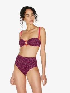 High-waisted Belted Bikini Briefs In Red And Blue