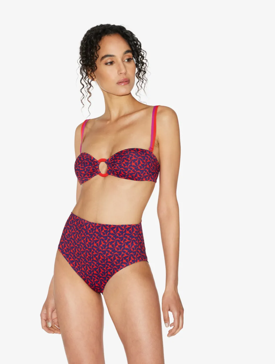 High-waisted Belted Bikini Briefs In Red And Blue