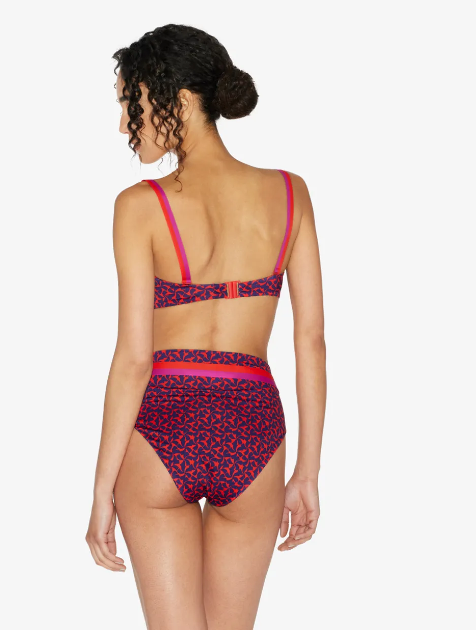 High-waisted Belted Bikini Briefs In Red And Blue