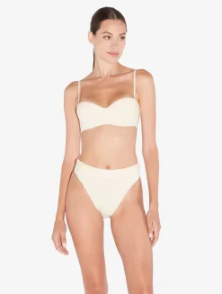 High-Waisted Brazilian Bikini Brief In Champagne With Beading