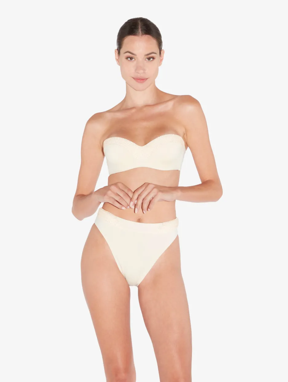 High-Waisted Brazilian Bikini Brief In Champagne With Beading