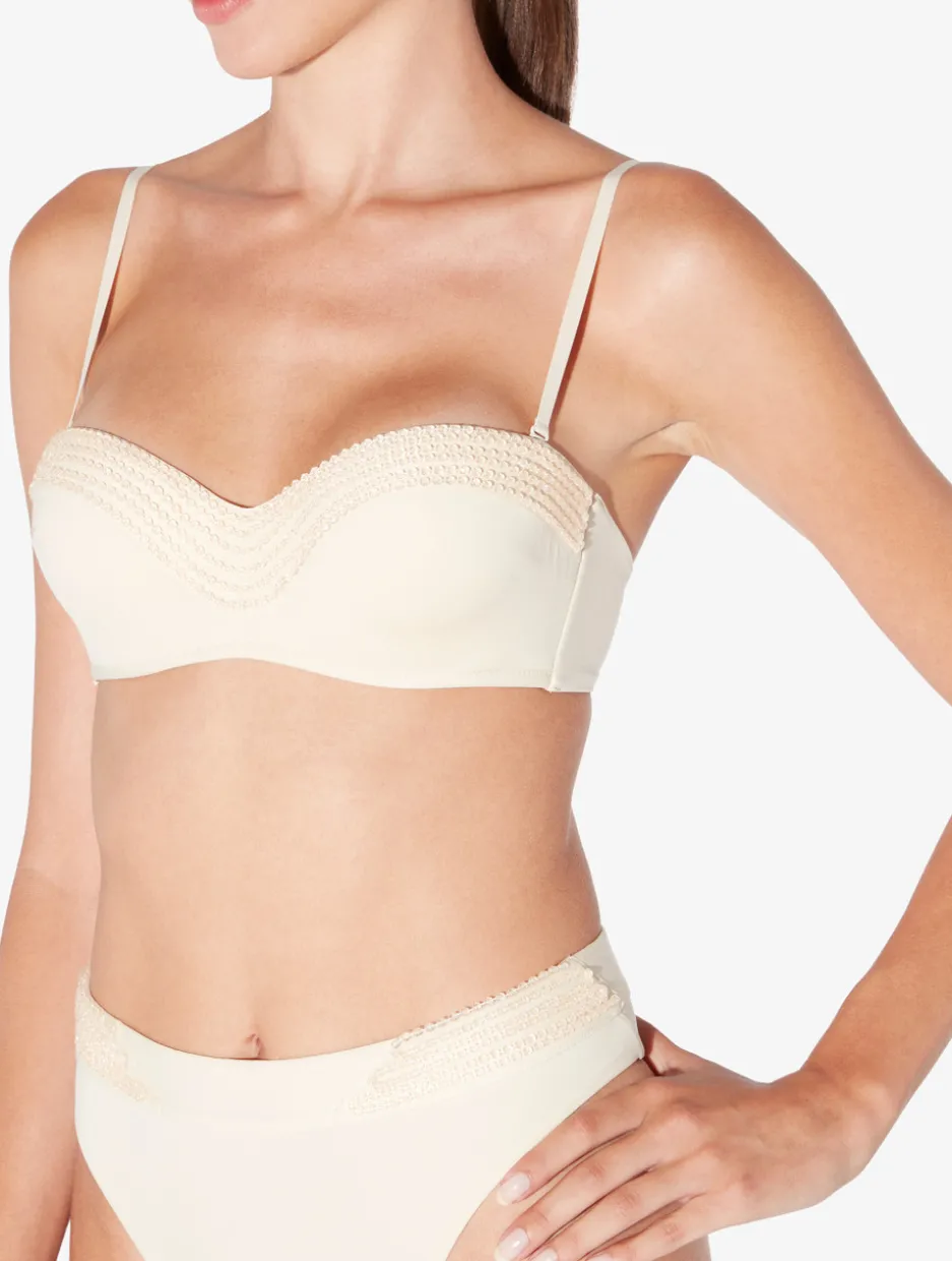High-Waisted Brazilian Bikini Brief In Champagne With Beading