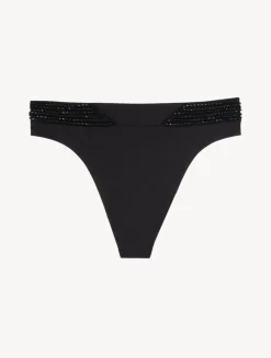 High-Waisted Brazilian Bikini Brief In Black With Beading
