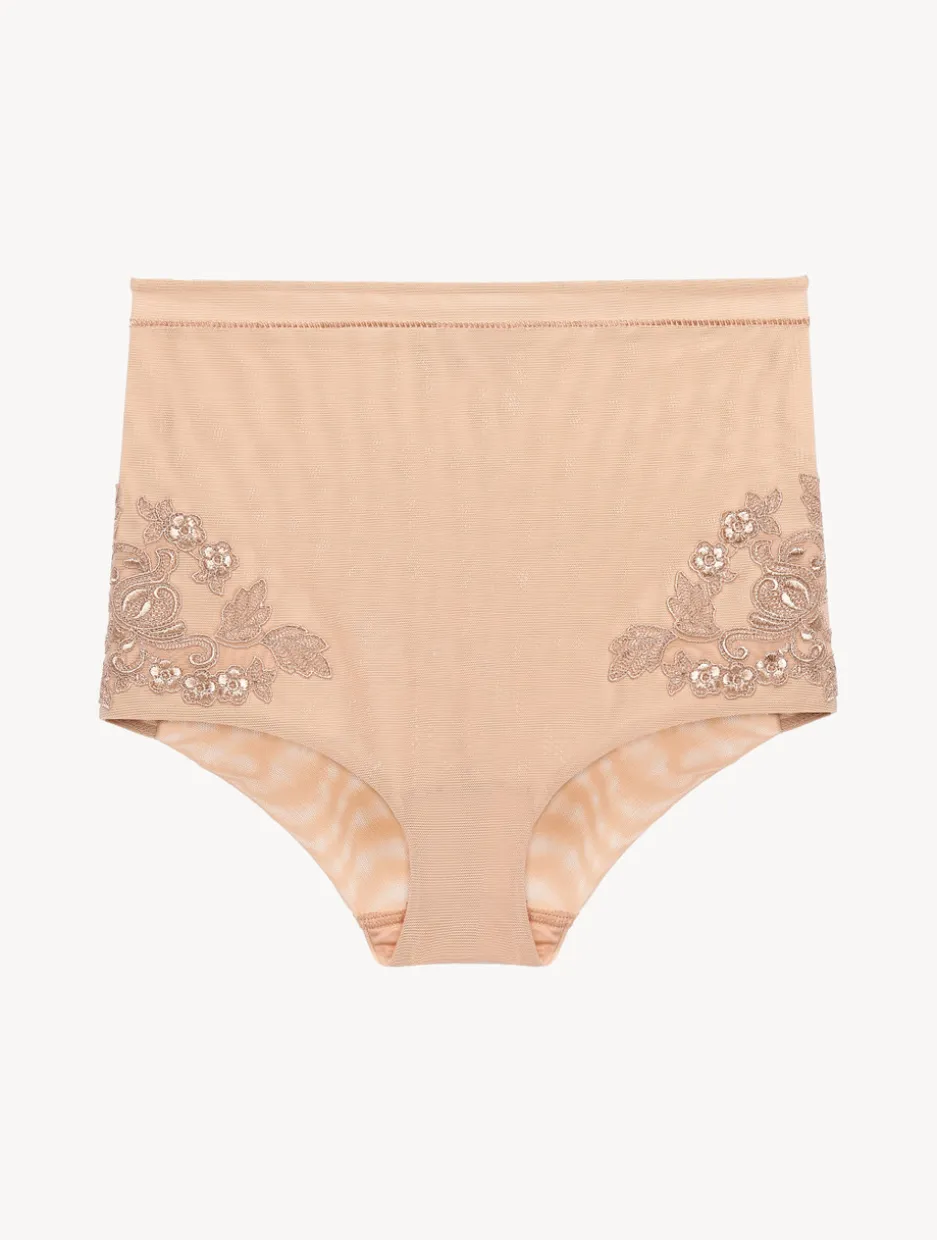 High-waisted Briefs In Sand Stretch Tulle