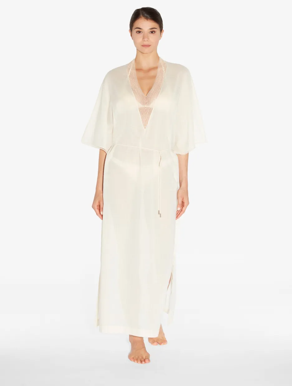 Kaftan In Champagne With Beading