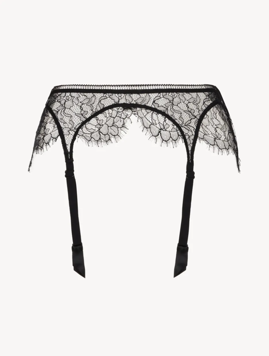 Lace Suspender Belt In Onyx