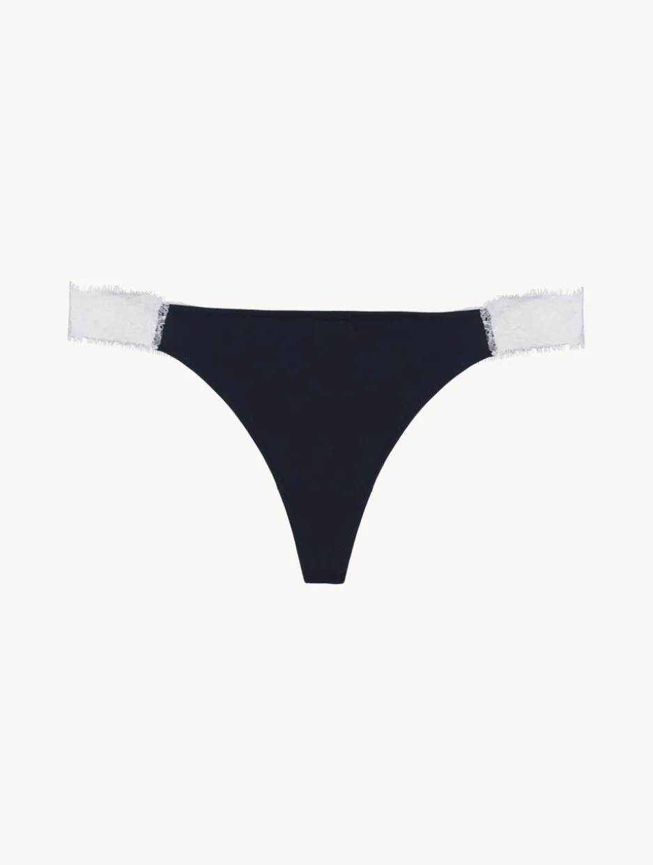 Lace Thong In Black And Off-white