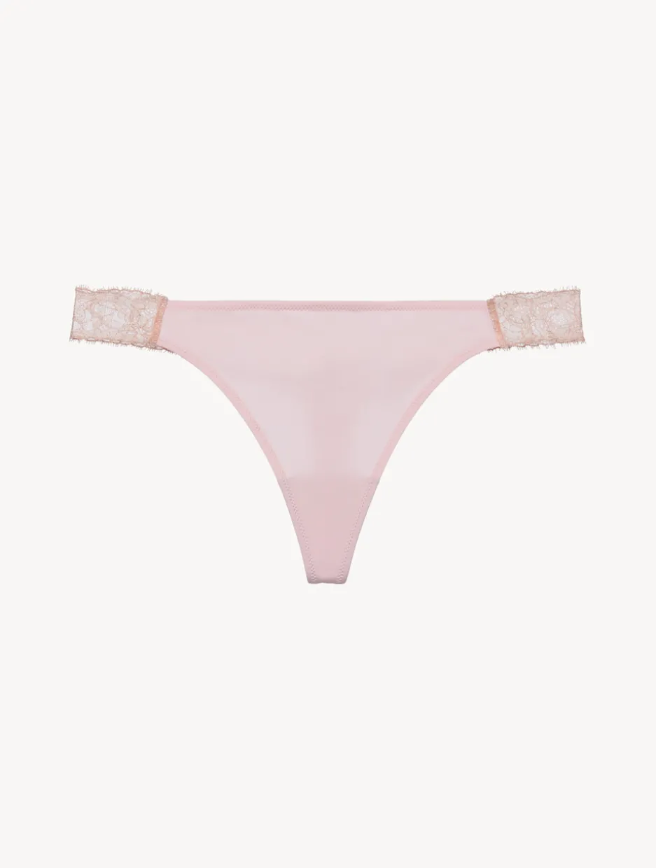 Lace Thong In Powder Pink And Sand