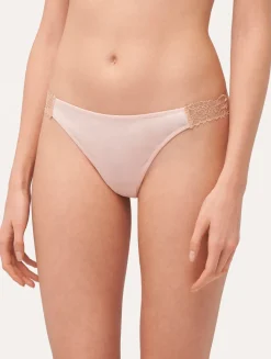 Lace Thong In Powder Pink And Sand