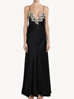 Long Nightgown In Black With Frastaglio