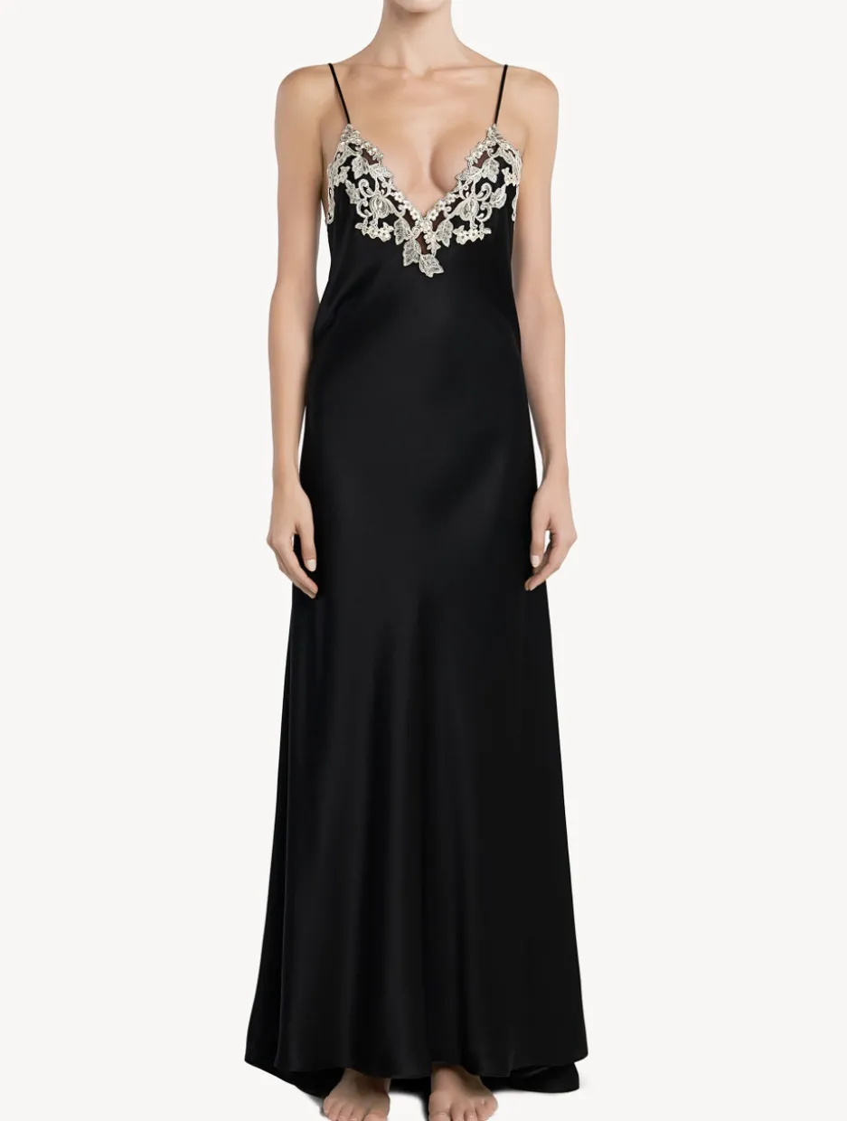 Long Nightgown In Black With Frastaglio