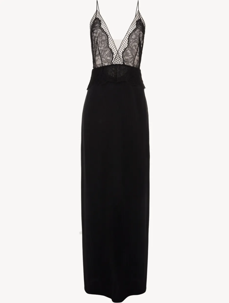 Long Silk Nightgown With Leavers Lace