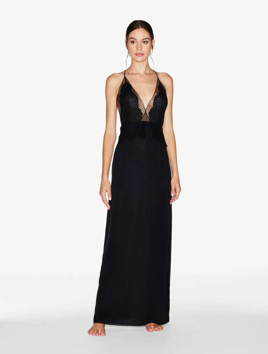 Long Silk Nightgown With Leavers Lace