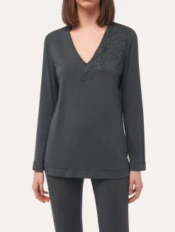 Long-sleeved Top In Charcoal Grey Modal