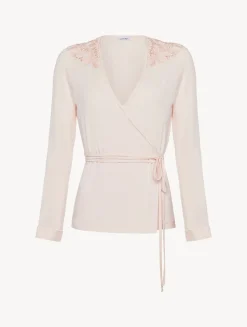 Long-sleeved Wrap Top In Pink