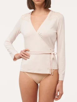 Long-sleeved Wrap Top In Pink