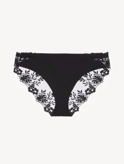 Medium Brief In Black Lycra With Embroidered Tulle