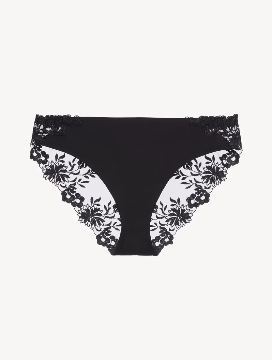 Medium Brief In Black Lycra With Embroidered Tulle