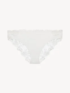Medium Brief In Off-white Lycra With Embroidered Tulle