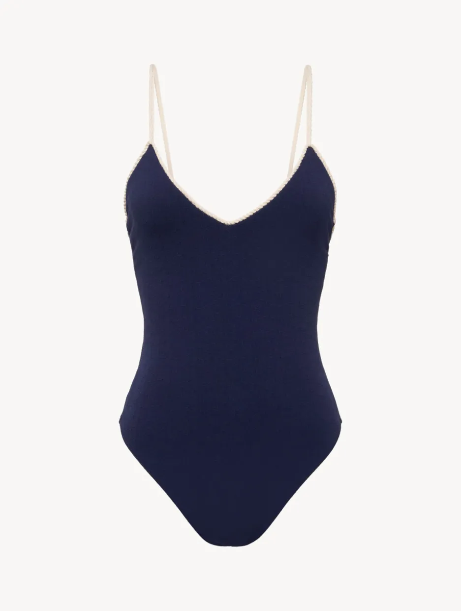 Monogram V-neck Swimsuit In Navy