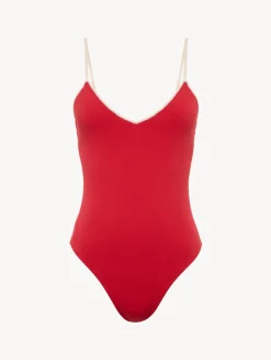 Monogram V-neck Swimsuit In Red