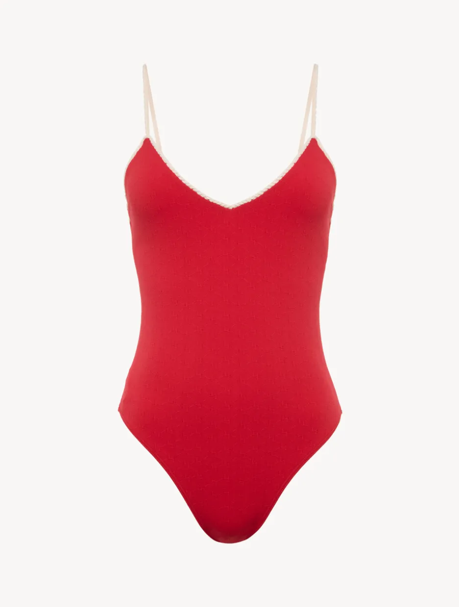 Monogram V-neck Swimsuit In Red