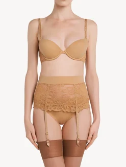 Nude Lycra Control Fit Suspender With Chantilly Lace