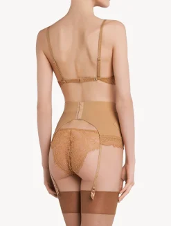 Nude Lycra Control Fit Suspender With Chantilly Lace