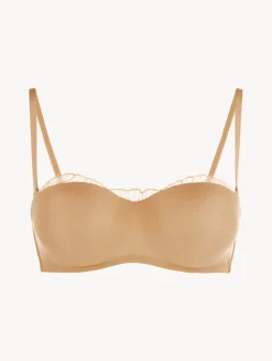 Nude Lycra Strapless Bandeau Bra With Chantilly Lace